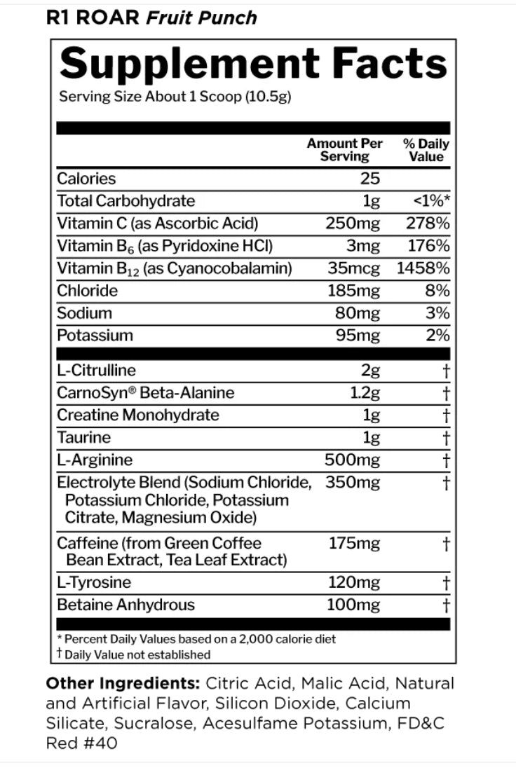 Rule one ROAR Ferocious pre workout, 315g 30 Servings