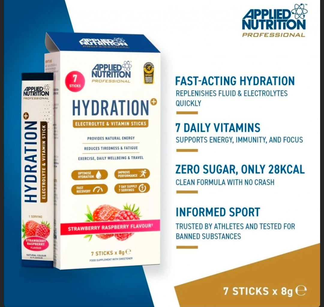 Applied Nutrition Electrolyte & Vitamin Sticks, 7 Sticks, 8g servings, (Free Water Bottle)